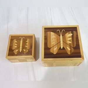 BAMBOO BUTTERFLY SQUARE TRINKET BOX SET OF 2